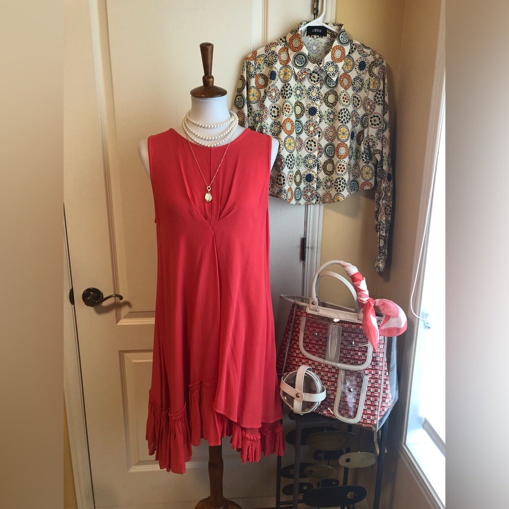 Twin-Set Coral Sleeveless Ruffle-Hem Dress